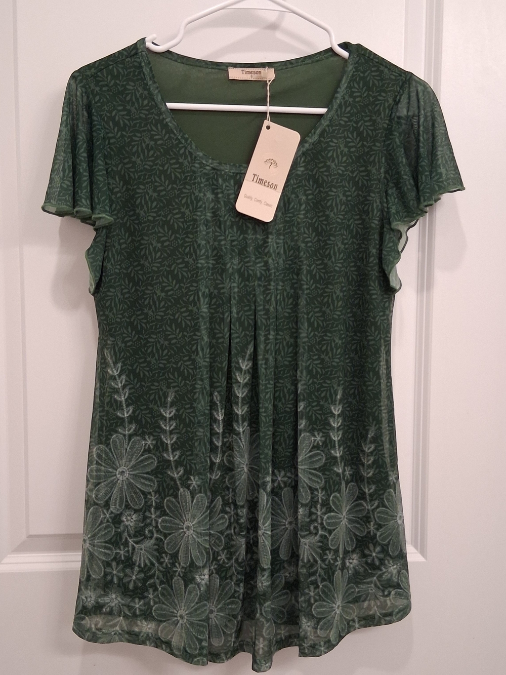Timeson Green Floral Scoop Tunic Top